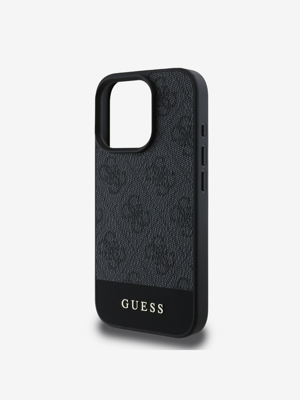 Guess Guess PU 4G Cover posteriore a righe per iPhone 16 Pro Max Grigio