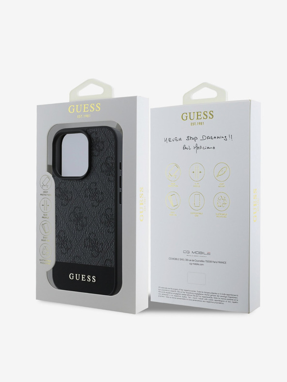 Guess Guess PU 4G Cover posteriore a righe per iPhone 16 Pro Max Grigio