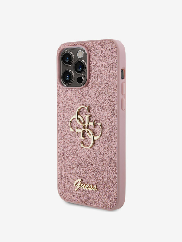 Guess Guess PU fisso Glitter 4G metallo Logo Cover posteriore per iPhone 15 Pro Max Rosa