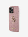 Guess Guess PU fisso Glitter 4G metallo Logo Cover posteriore per iPhone 15 Pro Max Rosa