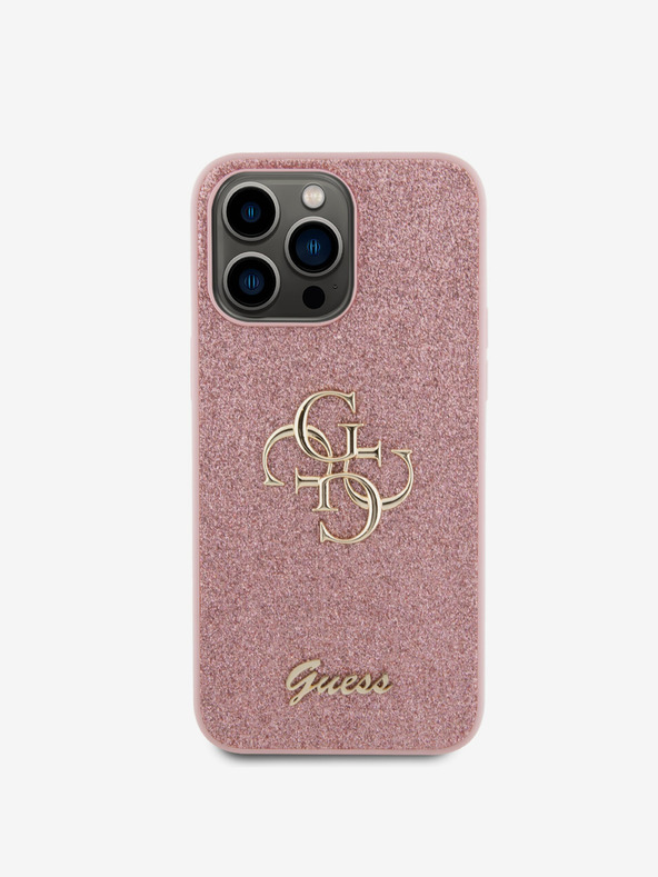 Guess Guess PU fisso Glitter 4G metallo Logo Cover posteriore per iPhone 15 Pro Max Rosa