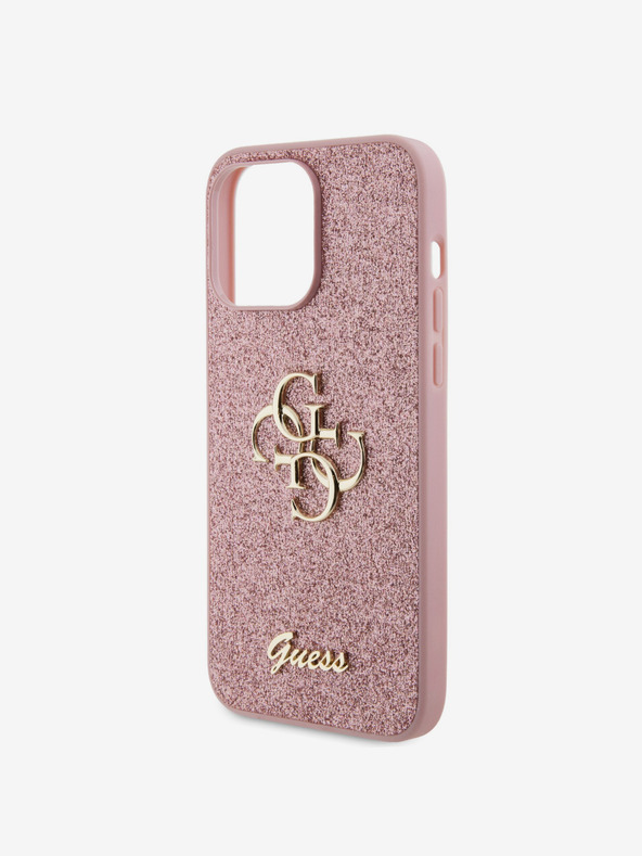 Guess Guess PU fisso Glitter 4G metallo Logo Cover posteriore per iPhone 15 Pro Max Rosa