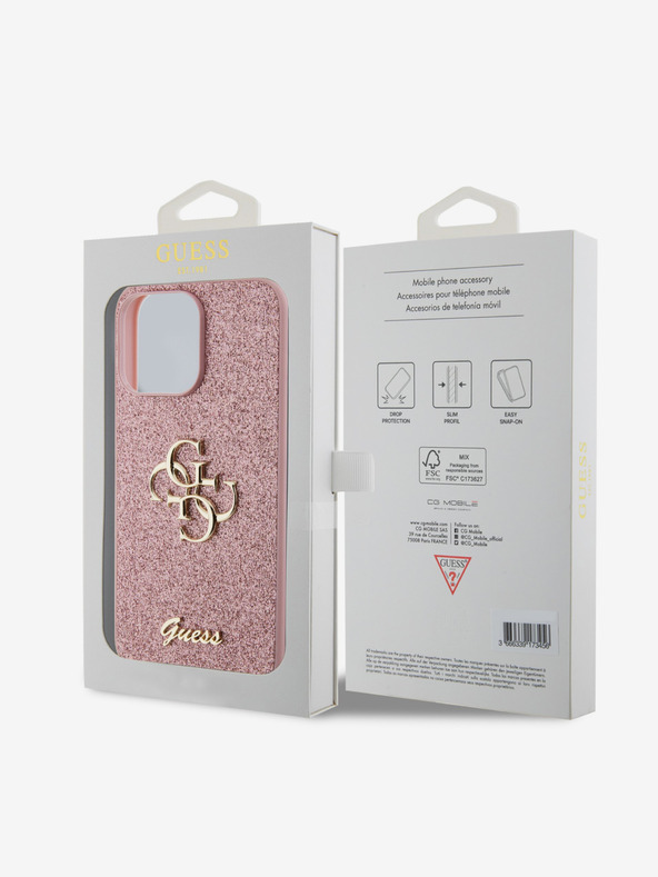 Guess Guess PU fisso Glitter 4G metallo Logo Cover posteriore per iPhone 15 Pro Max Rosa