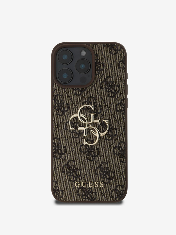 Guess Cover posteriore con logo in metallo Guess PU 4G per iPhone 16 Pro Max Marrone