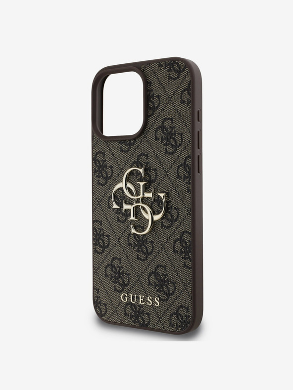 Guess Cover posteriore con logo in metallo Guess PU 4G per iPhone 16 Pro Max Marrone
