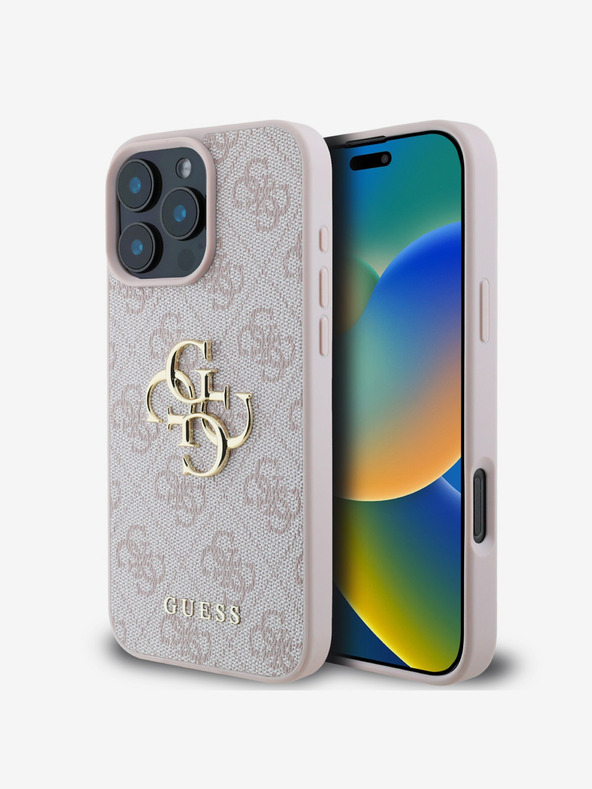 Guess Cover posteriore con logo in metallo Guess PU 4G per iPhone 16 Pro rosa