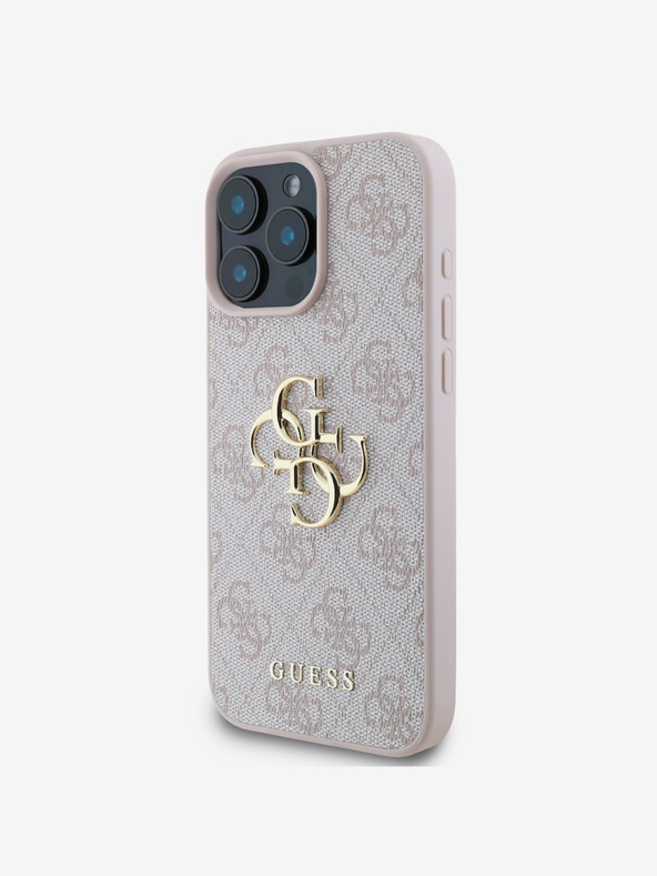 Guess Cover posteriore con logo in metallo Guess PU 4G per iPhone 16 Pro rosa