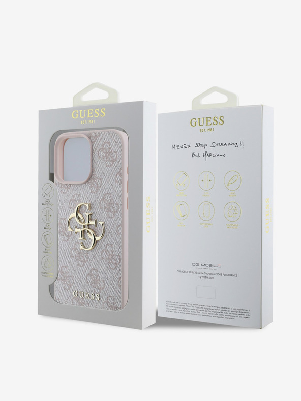 Guess Cover posteriore con logo in metallo Guess PU 4G per iPhone 16 Pro rosa