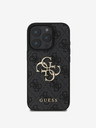Guess Guess PU 4G Custodia posteriore con logo in metallo per iPhone 16 Pro Grigio