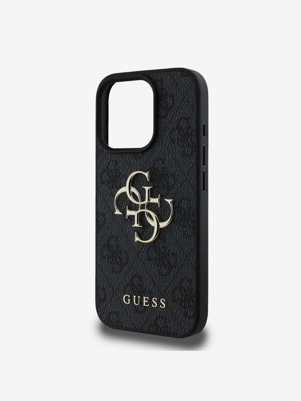 Guess Guess PU 4G Custodia posteriore con logo in metallo per iPhone 16 Pro Grigio