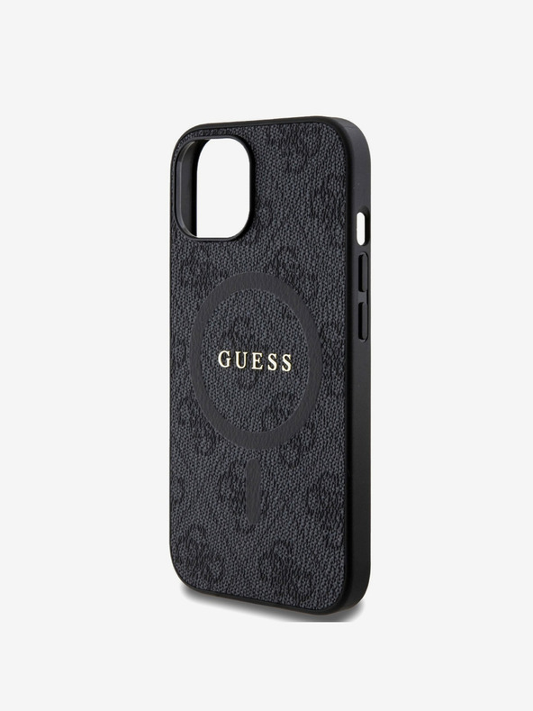 Guess Custodia posteriore MagSafe Guess in pelle PU 4G con anello colorato per iPhone 15 nero