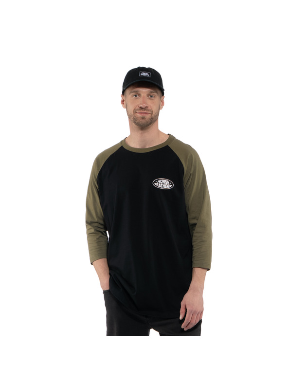 Horsefeathers Maglietta Dynamo Raglan - nero/oliva bruciata HORSEFEATHERS