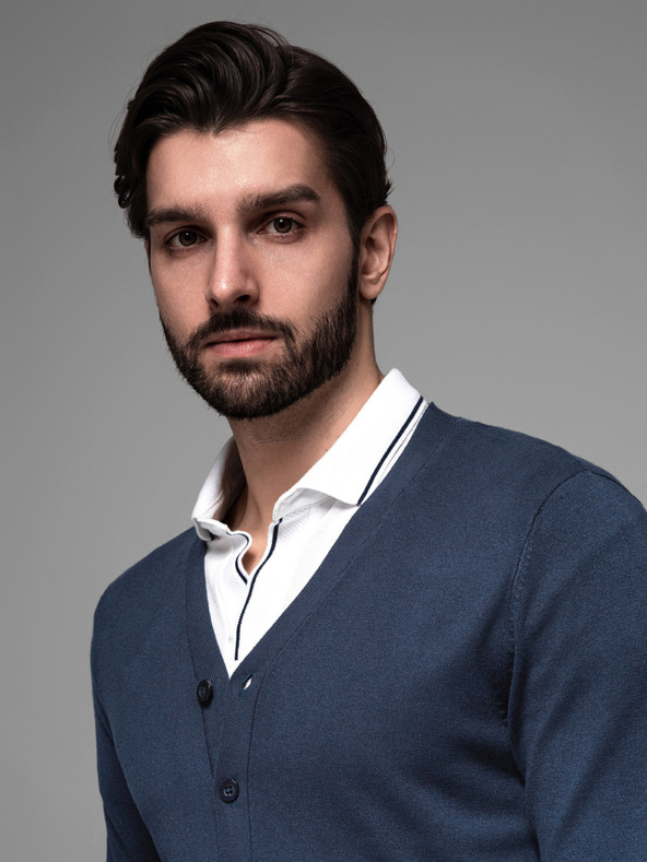 Ombre Clothing Maglia da uomo con pois strutturati - blu scuro Ombre Clothing