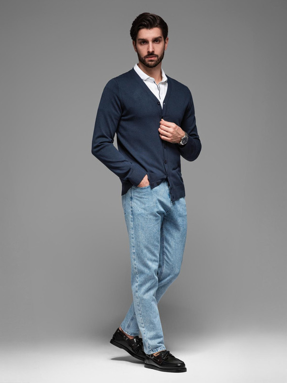 Ombre Clothing Maglia da uomo con pois strutturati - blu scuro Ombre Clothing