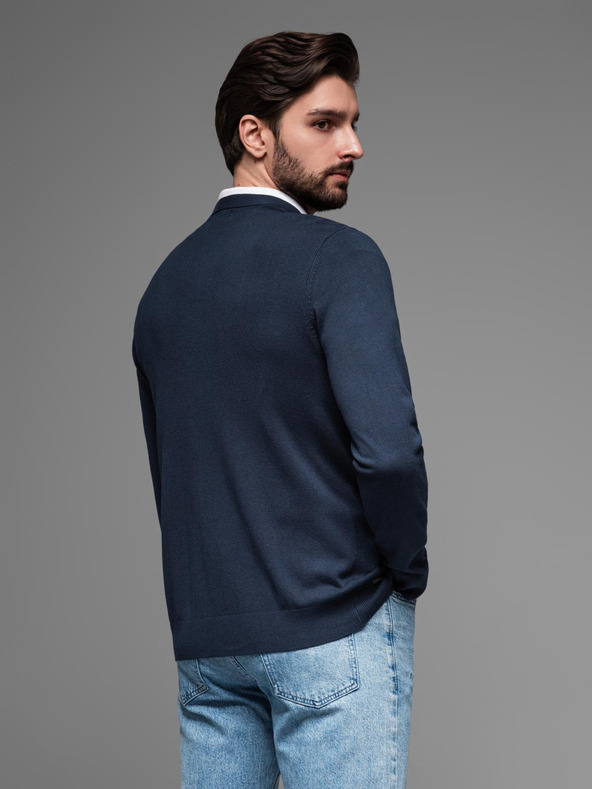 Ombre Clothing Maglia da uomo con pois strutturati - blu scuro Ombre Clothing