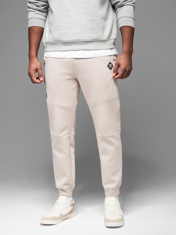 Ombre Clothing Pantaloni da ginnastica da uomo con polsini a coste e cerniera decorativa - sabbia Ombre Clothing