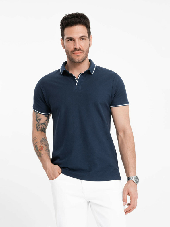 Ombre Clothing Polo senza bottoni da uomo blu scuro Ombre Clothing