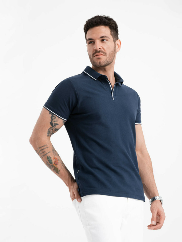 Ombre Clothing Polo senza bottoni da uomo blu scuro Ombre Clothing