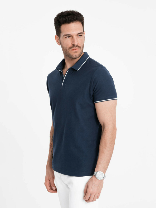 Ombre Clothing Polo senza bottoni da uomo blu scuro Ombre Clothing