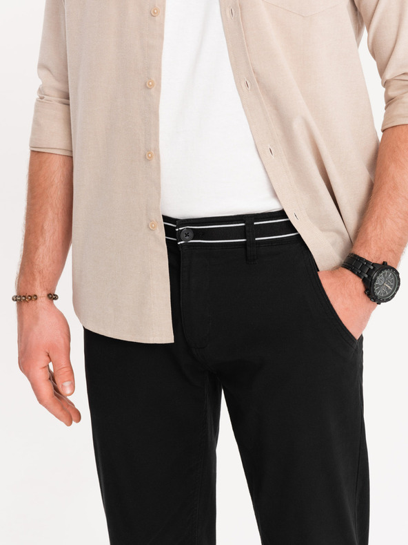 Ombre Clothing Pantaloni chino neri da uomo con cintura decorativa Ombre Clothing