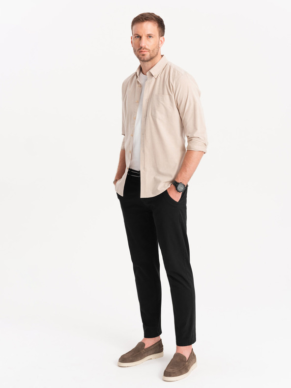 Ombre Clothing Pantaloni chino neri da uomo con cintura decorativa Ombre Clothing