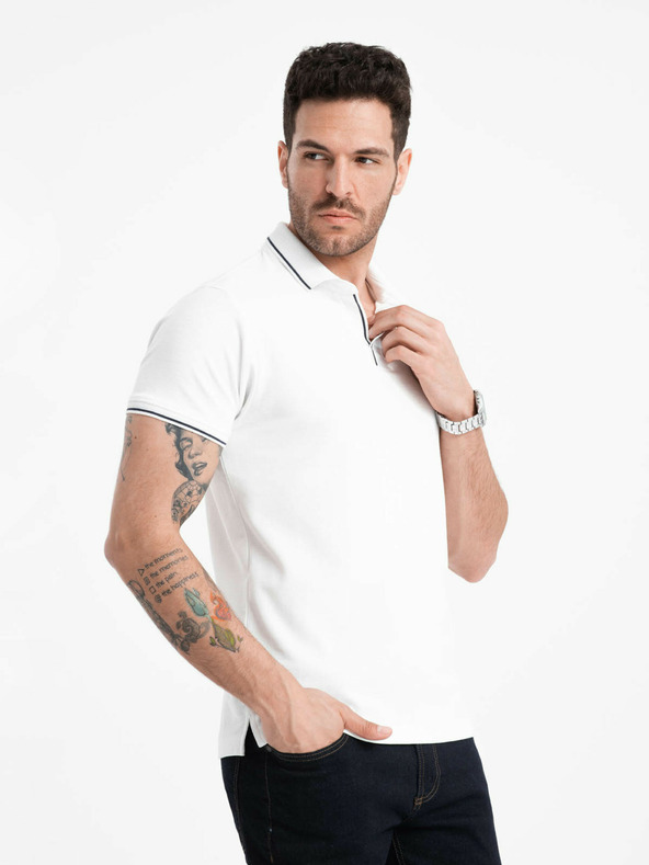 Ombre Clothing Polo bianca da uomo senza bottoni Ombre Clothing