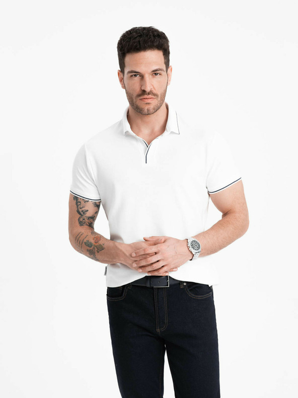 Ombre Clothing Polo bianca da uomo senza bottoni Ombre Clothing