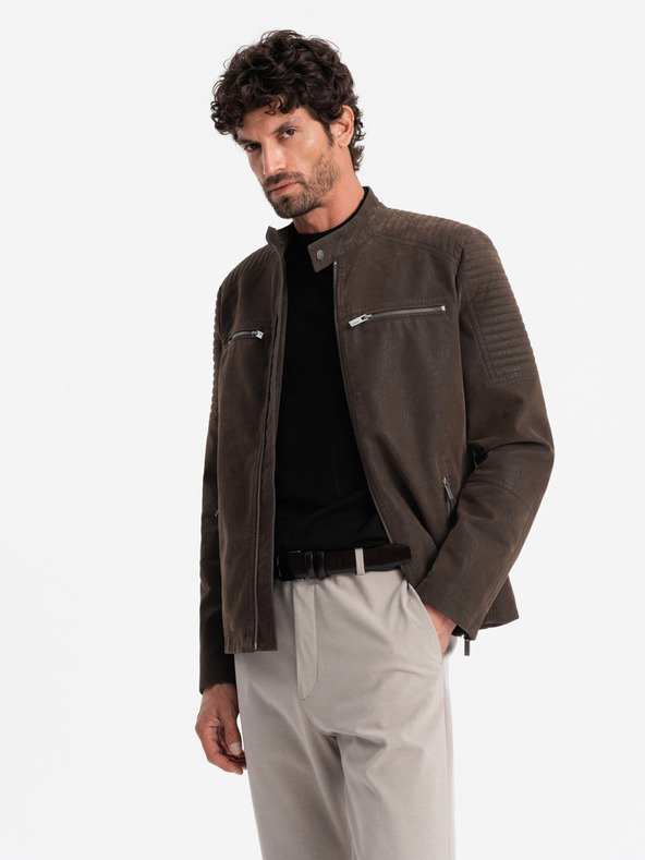 Ombre Clothing Giacca biker retrò da uomo con collo alto Ombre Clothing V1 OM-JAFL-0197