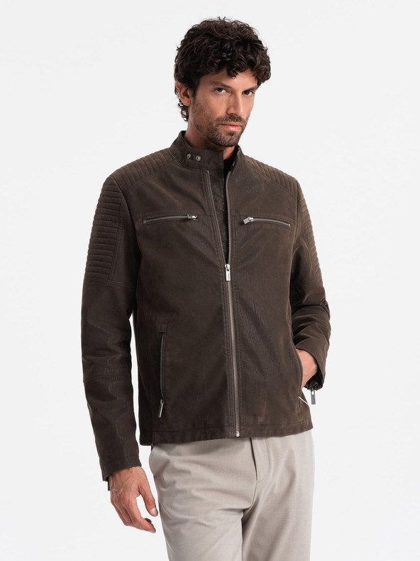 Ombre Clothing Giacca biker retrò da uomo con collo alto Ombre Clothing V1 OM-JAFL-0197