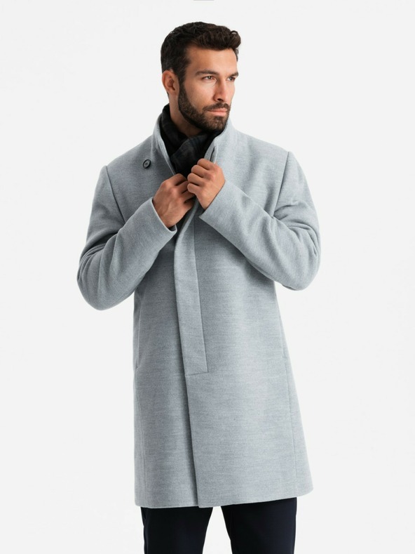 Ombre Clothing Parka da uomo a collo alto con chiusura asimmetrica grigio Ombre Clothing