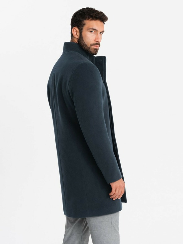 Ombre Clothing Cappotto asimmetrico con bottoni e collo alto da uomo blu scuro Ombre Clothing