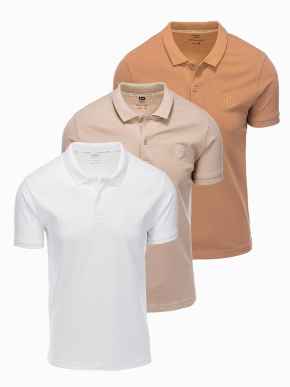 Ombre Clothing Polo uomo in cotone BASIC - bianco/bianco/marrone V6 OM-POBS-0133 Ombre Clothing