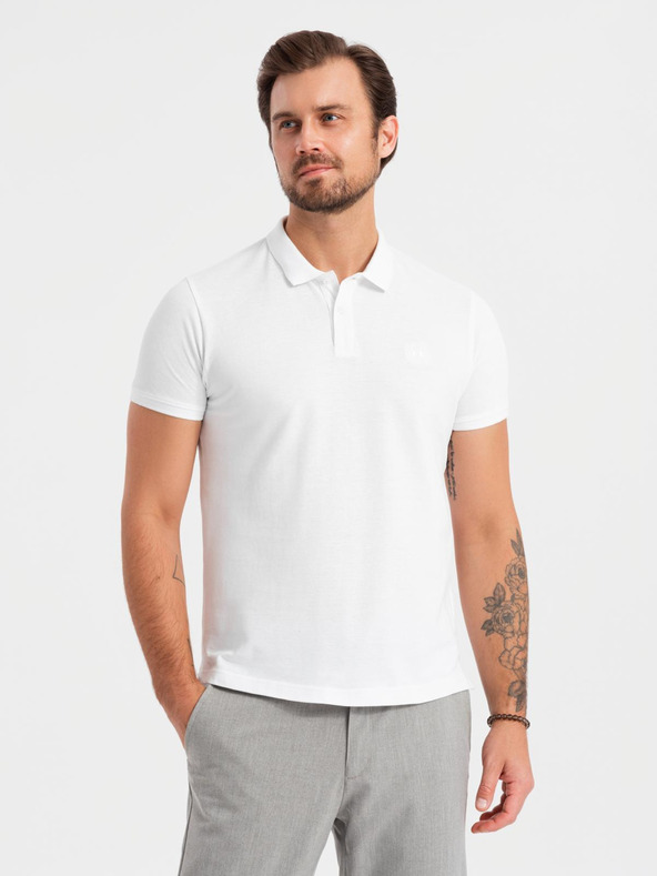 Ombre Clothing Polo uomo in cotone BASIC - bianco/bianco/marrone V6 OM-POBS-0133 Ombre Clothing