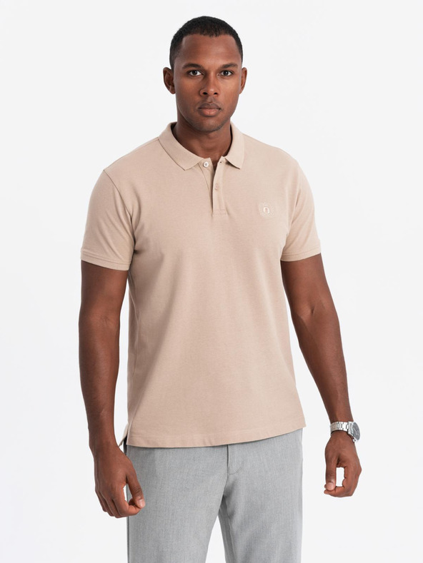Ombre Clothing Polo uomo in cotone BASIC - bianco/bianco/marrone V6 OM-POBS-0133 Ombre Clothing