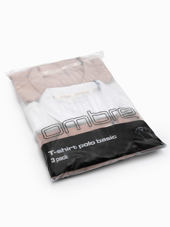 Ombre Clothing Polo uomo in cotone BASIC - bianco/bianco/marrone V6 OM-POBS-0133 Ombre Clothing
