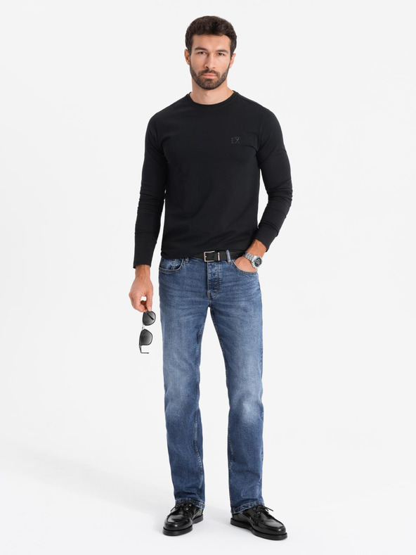 Ombre Clothing T-shirt SLIM FIT uomo manica lunga con scollo a V, elastan e stampa nera Ombre Clothing