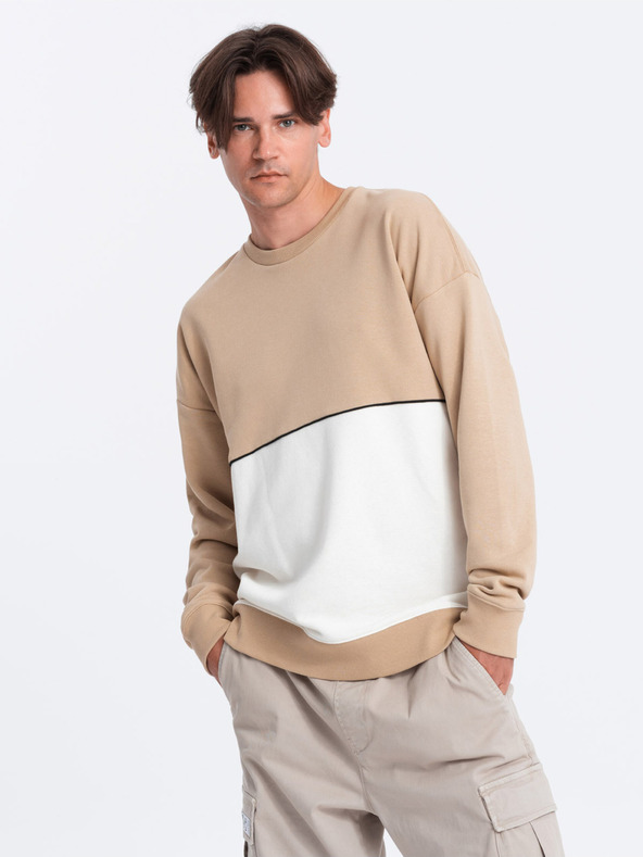 Ombre Clothing Felpa da uomo bianca e beige Ombre Clothing