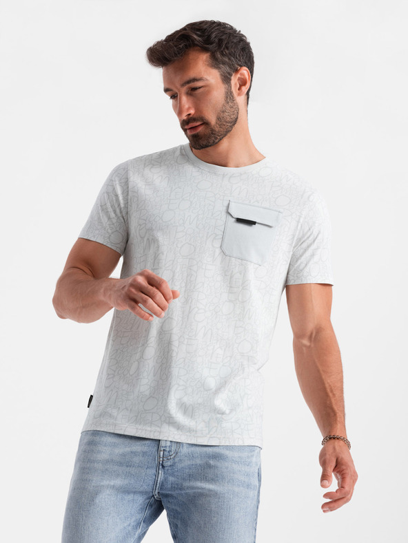 Ombre Clothing T-shirt da uomo grigio chiaro con taschino Ombre Clothing