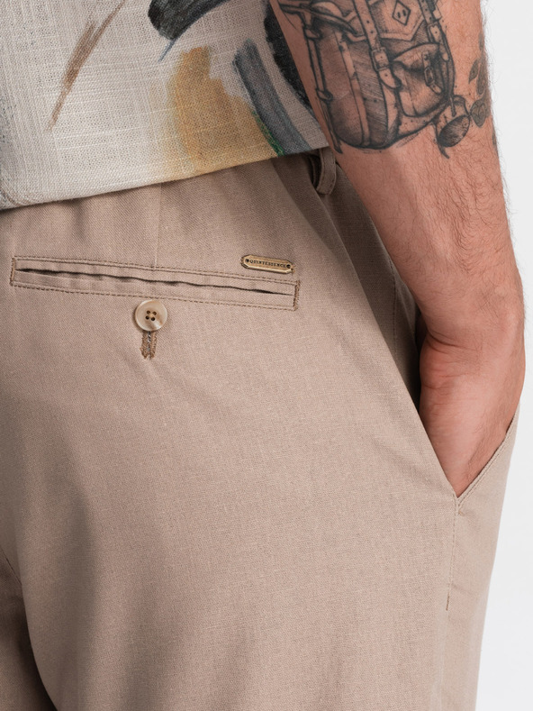 Ombre Clothing Pantaloni chino da uomo marrone chiaro con lino Ombre Clothing