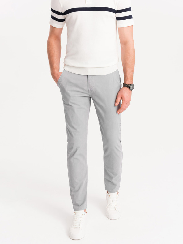 Ombre Clothing Pantaloni chino da uomo grigio chiaro con cintura decorativa Ombre Clothing