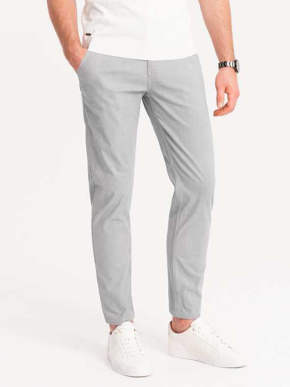 Ombre Clothing Pantaloni chino da uomo grigio chiaro con cintura decorativa Ombre Clothing