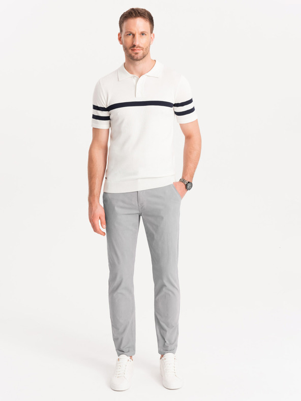 Ombre Clothing Pantaloni chino da uomo grigio chiaro con cintura decorativa Ombre Clothing