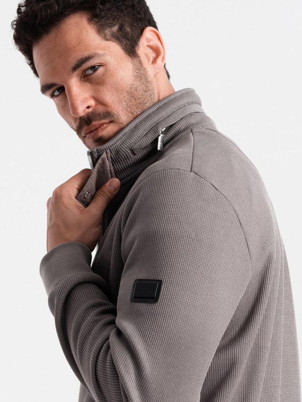 Ombre Clothing Giacca a collo alto da uomo grigia con interno in pile Ombre Clothing