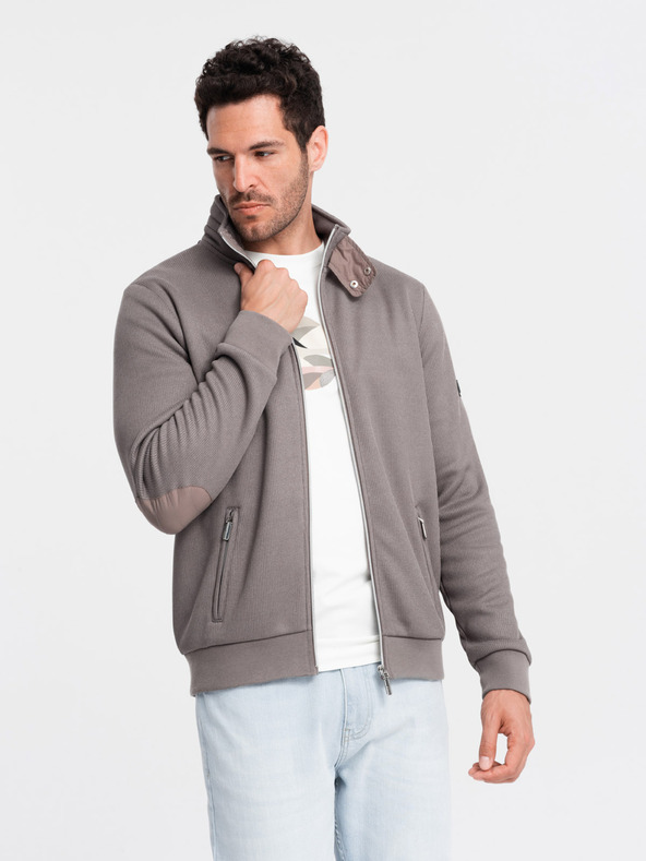 Ombre Clothing Giacca a collo alto da uomo grigia con interno in pile Ombre Clothing