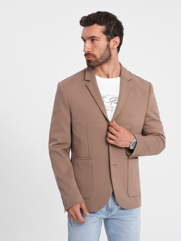 Ombre Clothing Blazer beige da uomo con tasche Ombre Clothing