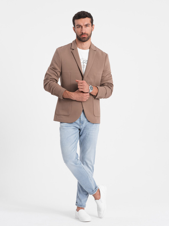 Ombre Clothing Blazer beige da uomo con tasche Ombre Clothing