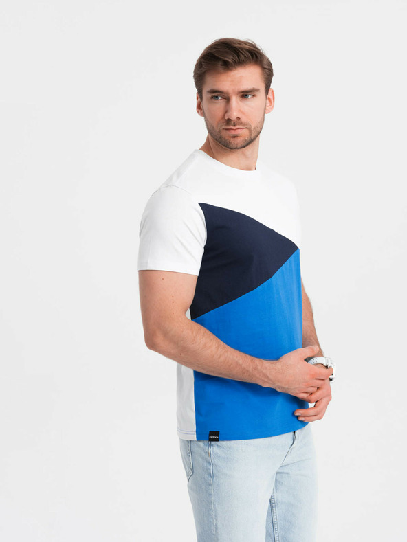 Ombre Clothing T-shirt da uomo in cotone bianco e blu Ombre Clothing