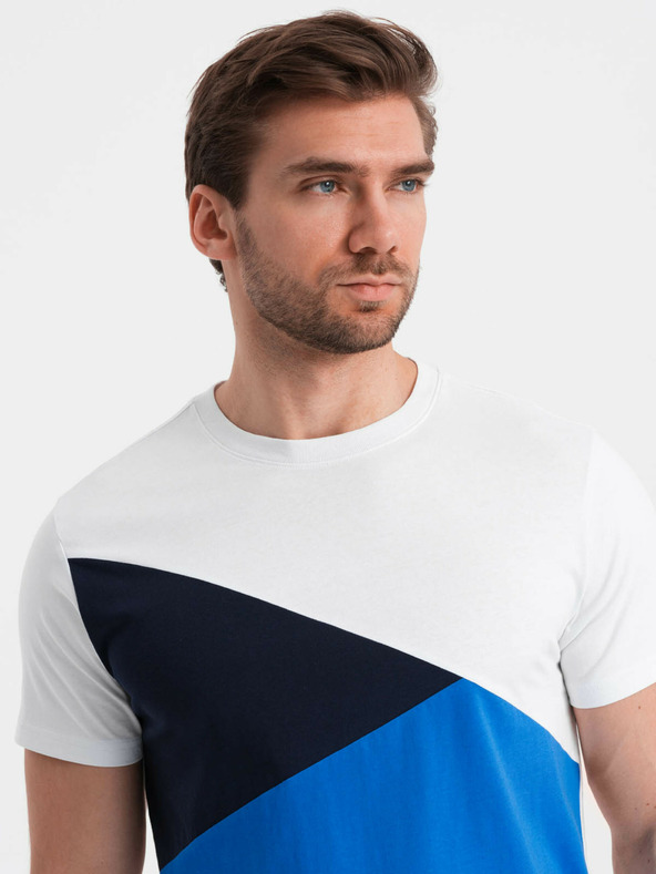 Ombre Clothing T-shirt da uomo in cotone bianco e blu Ombre Clothing