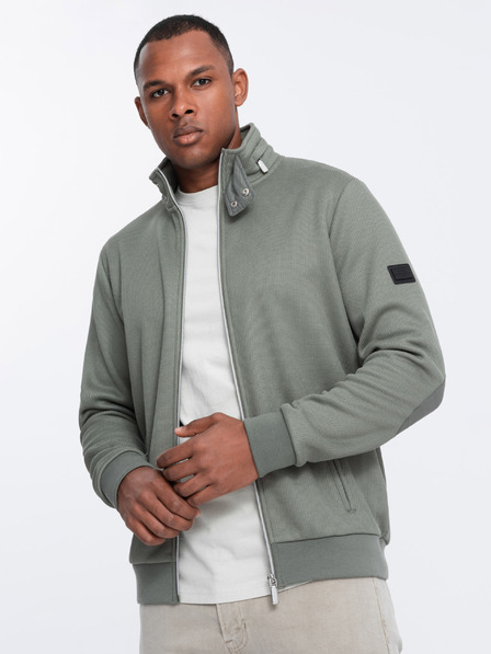 Ombre Clothing Giacca a collo alto da uomo color kaki con interno in pile Ombre Clothing