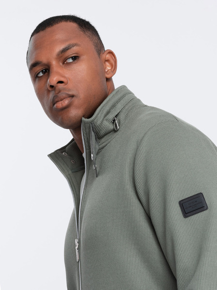 Ombre Clothing Giacca a collo alto da uomo color kaki con interno in pile Ombre Clothing